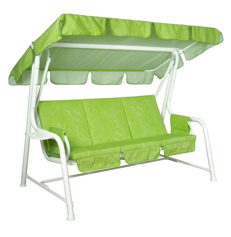 Cuscino Per Dondolo Truciolo 3 Posti 135 Cm - Bianco/Verde In Cotone 100% | Imbottitura In Trucioli Di Spugna